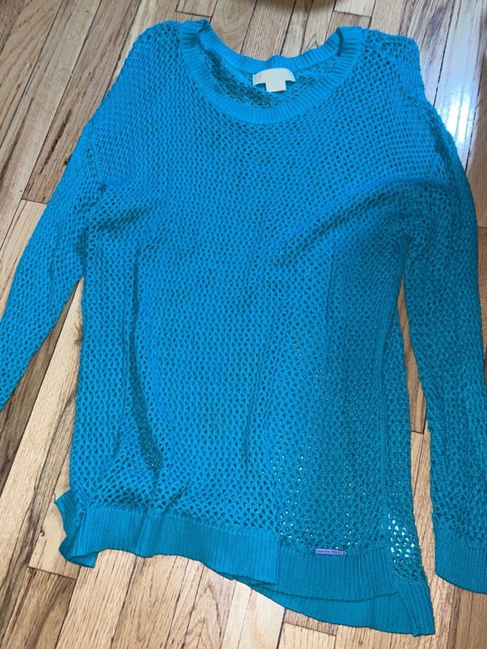 MICHAEL Michael Kors Teal Open-Weave Crewneck Sweater